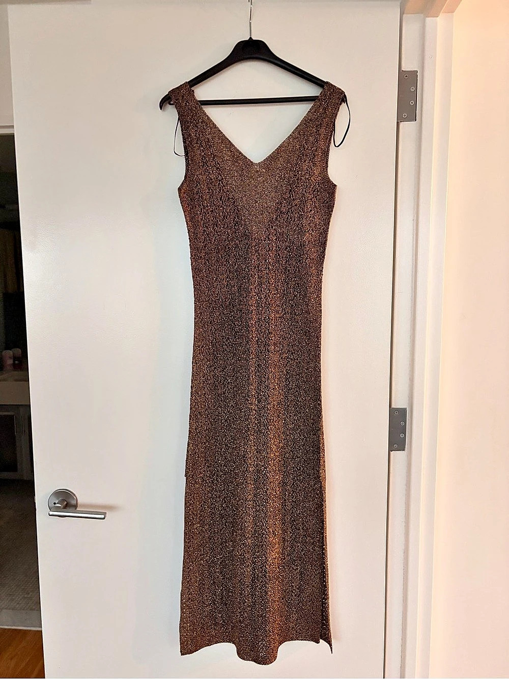 Calzedonia Bronze Metallic Crochet Maxi Beach Cover Up Dress small